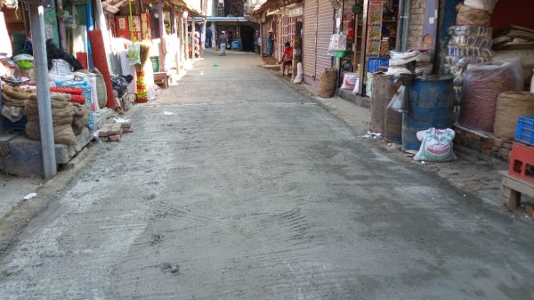 Empty market street with fresh concrete