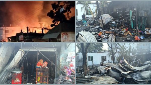 বরিশালে ভয়াবহ অগ্নিকাণ্ডে সাতটি দোকান পুড়ে ছাই