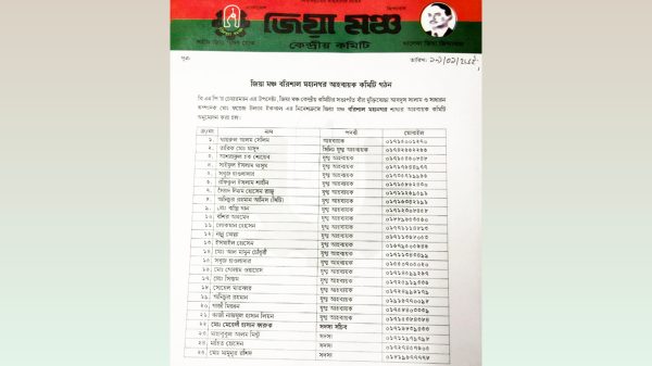 জিয়া মঞ্চ বরিশাল মহানগরের ৩১ সদস্যের আহ্বায়ক কমিটি অনুমোদন