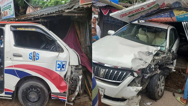 বরিশালে অ্যাম্বুলেন্স-প্রাইভেটকার মুখোমুখি সংঘর্ষ, গুরুতরসহ আহত ৪